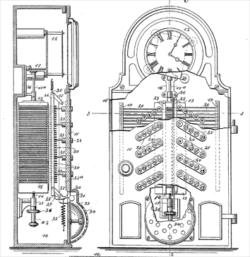A drawn diagram of a button press recorder, taken from Watkins’ 1893 patent.