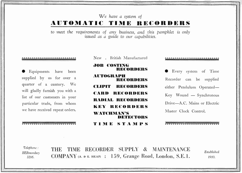 National Time Recorder leaflet