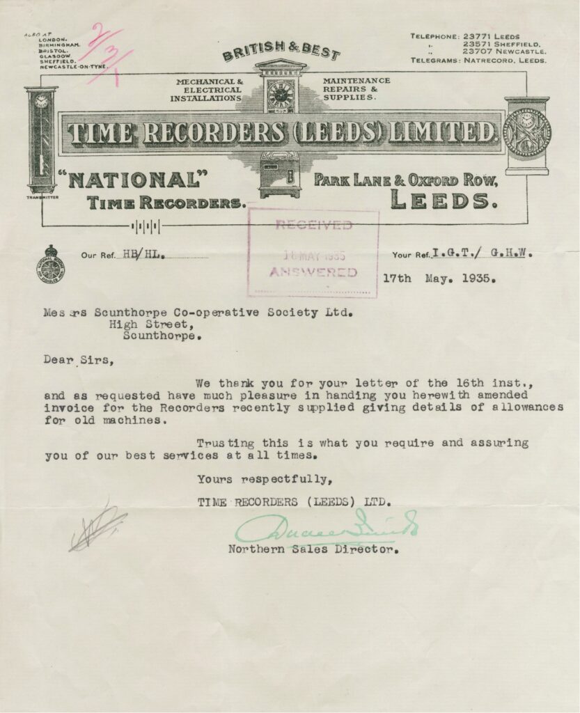 National Time Recorder letter