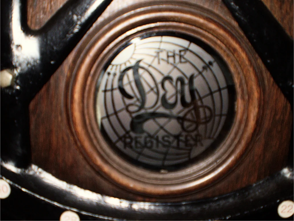 Dey Time Register glass etched window
